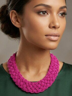 Signature HOT PINK braided seed bead Bohemian choker necklace